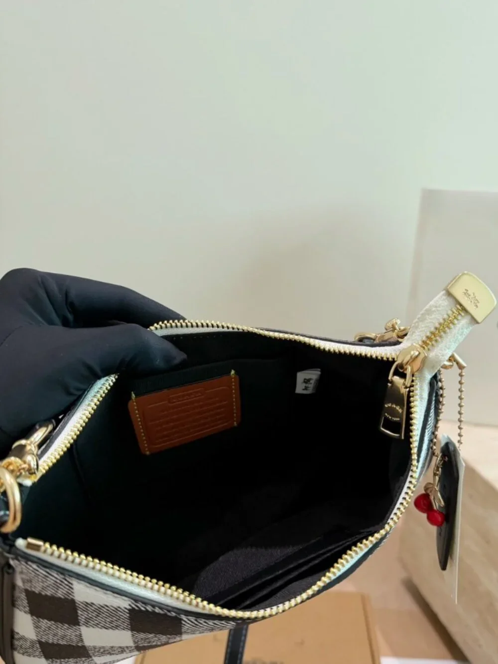 coach Emily Shoulder Bag With Gingham Print And Charm